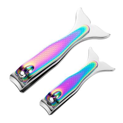 China 2021 New Release Durable Rainbow Stainless Steel Manicure Portable Mermaid Finger Nail Clippers for sale