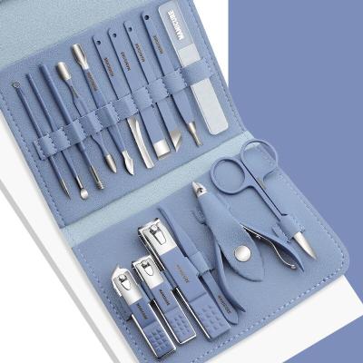 China Finger Nail+Foot Nail Tips Pedicure With 16pcs Stainless Steel Nail Clippers Professional Manicure Toe Toe Set With Leather Case for sale