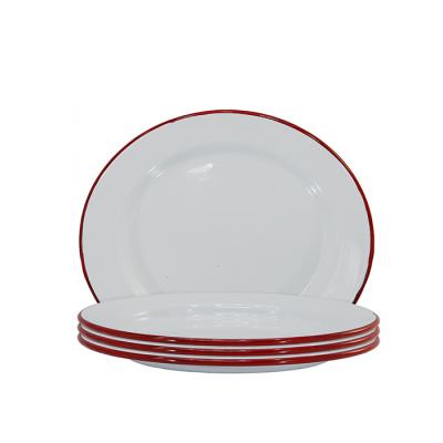 China Disposable Enamel Round Custom Soup Rice Dinner Metal Factory Plate Steel Dish for sale