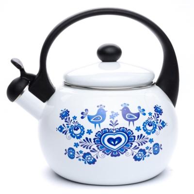 China Custom CHL Enamel Metal Kitchen Coffee Water Teapot 1.3L Sustainable Traditional Vintage 14cm Small White Cream Ivory Ivory Blue Rim Teapot for sale