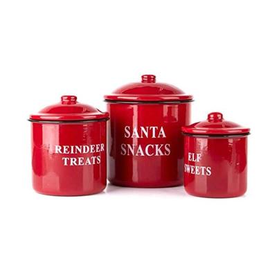 China Red Color Kitchen Enamel Storage Utensils Custom Logo Vintage Enamel Tea Canister Storage Canister Set With Enamel Lid for sale