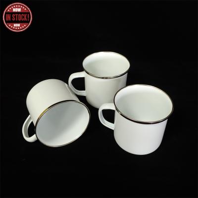 China Viable ready to ship S017 DIY white color sublimation masks camping travel coffee enamel mug with handle for sale