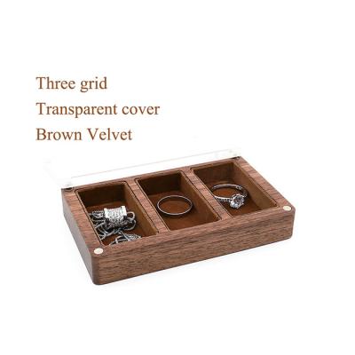 China Three Slots Black Walnut Jewelry Box Organizer For Wedding Rings Necklace Earring for sale