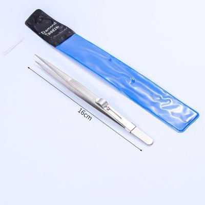 China Stainless Steel Jewelry Tools 16.5cm Lockable Straight Tweezers With Grooves for sale