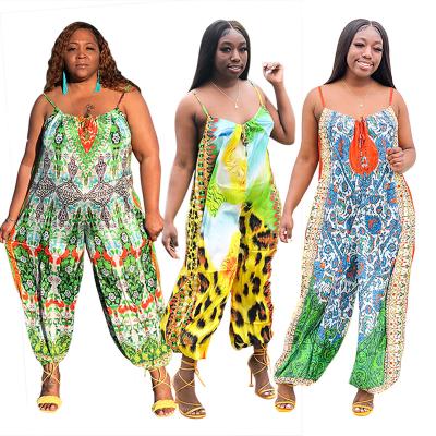 China Summer QUICK DRY fashionable clothes for women 2022 loose size plus size women overalls wide leg printed stylish women wear active overalls for sale