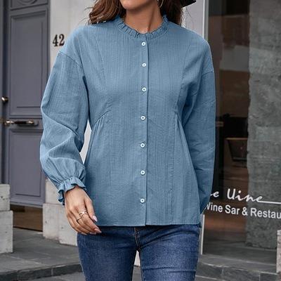 China High Quality Soft 100% Cotton Shirt Anti-pilling Stand Collar Blouse for sale