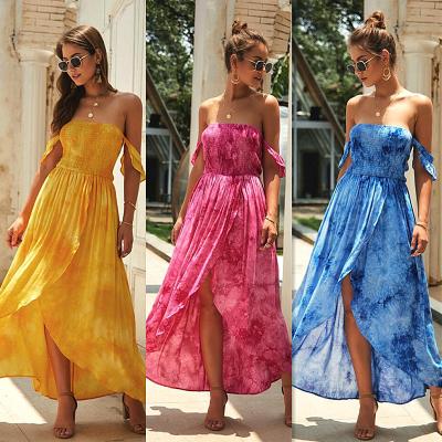 China China Clothing 2020 Wholesale Anti-Static Bohemian Summer Plus Size Smocks Ladies Beach Sexy Floral Dress Summer Long Maxi Off The Shoulder for sale