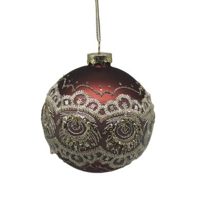 China Christmas 2021 Christmas Festival Party Home Decoration Ornaments Luxury Glass Ornaments Christmas Tree Decoration Ball With Lace For Gift for sale