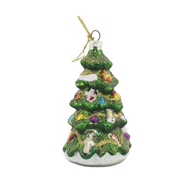 China Christmas Festival Home Decoration Factory Sale Hand Blown Glass Hanging Christmas Tree Shaped Ornaments for sale