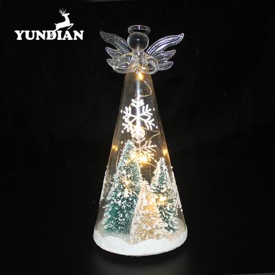 China Christmas Decorations Battery Operated Tabletop Decorative Led Glass Pyramid Tree With Angel On Top For Gift for sale