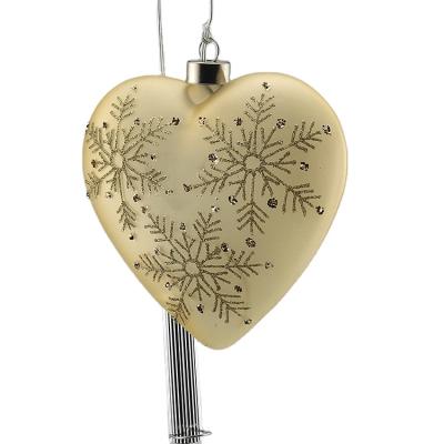 China Hand Painted Christmas Festival Home Decoration Christmas Craft Ornament Led Gold Heart Shape Glass Bauble Ball With Glitter Snowflakes For Christmas Hanging Decoration for sale