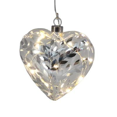 China New Design Christmas Festival Home Decoration Indoor Christmas Tree Hanging Led Glass Heart Bauble Ornament Lights Factory Wholesale Big Battery Operated for sale