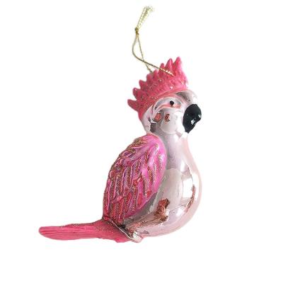 China New Design Christmas Festival Home Decoration Parrot Custom Animal Pink Glass Shape Figurine Swollen Christmas Ornaments Bauble For Christmas Tree Hanging Decoration for sale