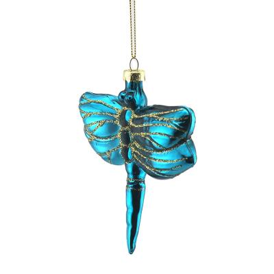 China Christmas Decoration / Glass Butterfly Ornaments Custom Hand Painted Blown Beautiful Factory Decorative Hanging Bule Bauble Glass Dragonfly Shaped Ornaments For Christmas Tree for sale