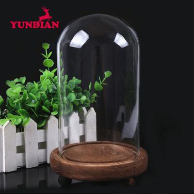 China Europe factory direct wholesale clear transparent glass bell bell display glass dome large large with wood base for home decoration for sale