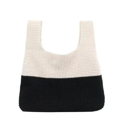 China Pretty Factory Crochet Shoulder Bag Large Capacity Handbag Color Shopping Wool Double Knitted Tote Bag for sale