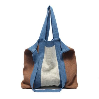 China Factory Pretty Women Shoulder Bag Large Capacity Tote Wool Polyester Woven Knitted Shopping Bag for sale