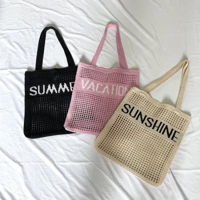 China Factory New PORTABLE Custom Style Polyester Large Capacity Shopping Soft Cavity Knitted Tote Bag for sale