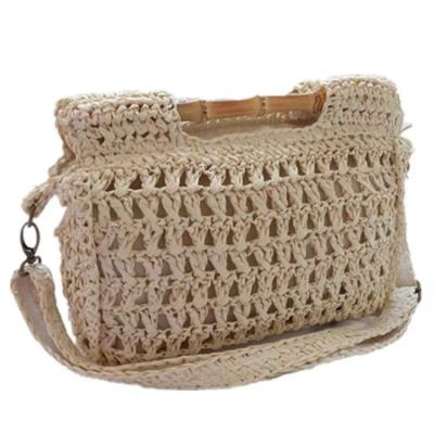 China High Quality Factory Bali Portable Half Round Handle Straw Paper Rope Handbag Tote Rattan Shoulder Bag Wooden for sale