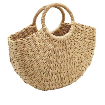 China Factory Straw Fashion Hollow Paper Rope High Quality Half Around Straw Bag Handmade With Round Handle for sale