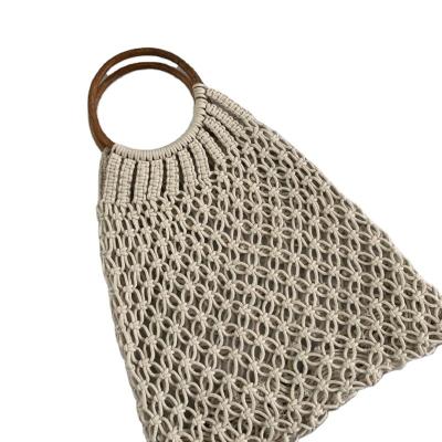 China Designer New High Quality Cotton Rope Handmade Ladies Handbags Bag Crochet Shopping Bag With Bamboo Handle for sale