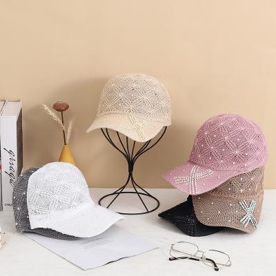 China 2022 Fashion Women Pearl Rhinestone Peaked Hat Sunscreen Outdoor Breathable Baseball Cap for sale