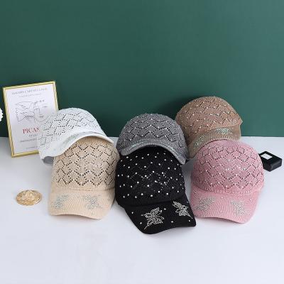 China 2022 Fashion Women's Breathable Hat Rhinestone Peaks Soft Cavity Knit Baseball Cap for sale