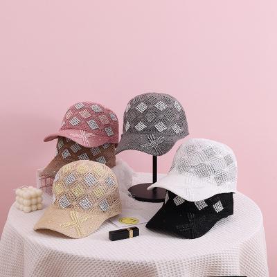 China Fashion 2022 fashion casual ladies baseball cap Four Seasons Diamond Lattice Rhinestones Peaked Cap for sale