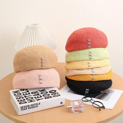 China 2022 New Style Women Fashion Breathable Cavity Painter Hat Pumpkin Hat Solid Color Thin Beret for sale