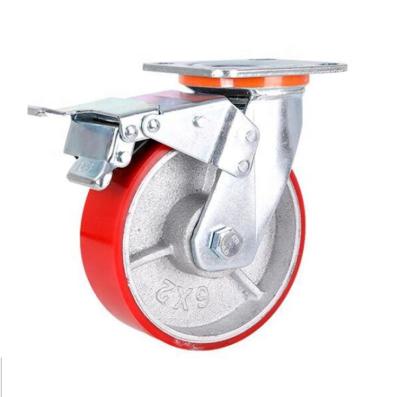 China Rigid Cut PU Cast Iron Cast Iron Heavy Duty Caster Swivel Industrial Caster Wheels for sale