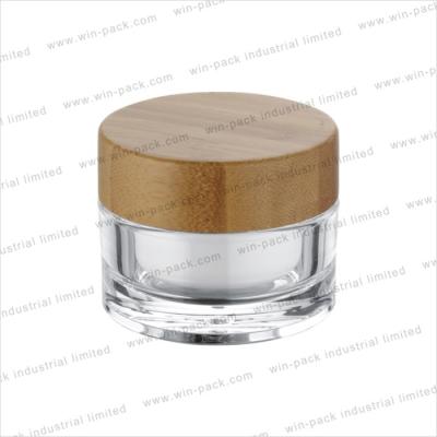 China 30g 50g Personal Flat Empty Bamboo Cosmetic Packaging Skin Care Face Cream Glass Jar for sale