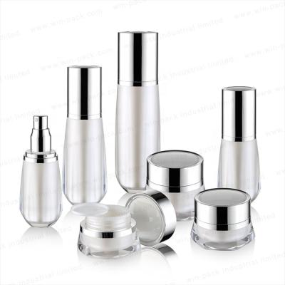 China Luxury white color fancy shape high personal care empty acrylic liquid bottle 30ml 50ml 100ml for sale