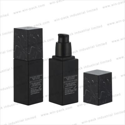 China Winpack 15ml 20ml 30ml 40ml Cosmetic Square Base Glass Bottle With Pump And Cap for sale