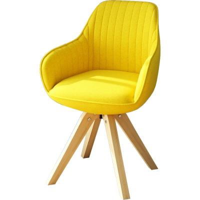 China Slipcovered Rotatable Solid Wood Legs Lounge Chair Fabric Dining Room Chair With Arms for sale