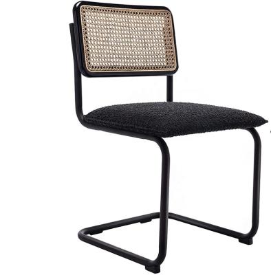 China Other Metal Legs Beech Finish Cane Back Rattan Wicker Chair Lightweight Velvet Upholstered Dining Chair for sale