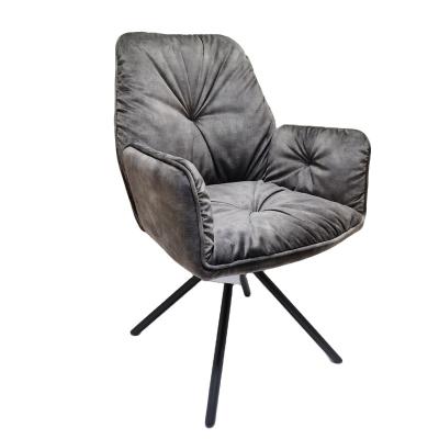 China Slipcovered Gray Fabric Dining Chairs Poland Button Tufted Upholstered Armchair Dining Chair for sale