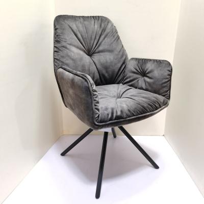 China Slipcovered Gray Fabric Tufted Button Comfortable Back Chair With Metal Legs Lounge Dining Chair for sale