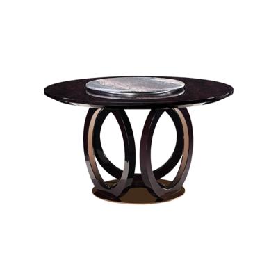 China Durable and useful large modern high end luxury wood texture round dining table with marble turntable for sale