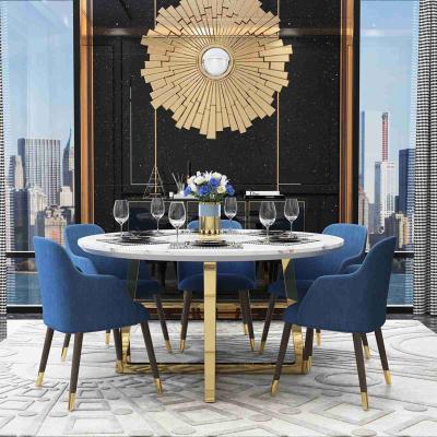 China Easy Clearing Luxury Italian Dining Table and Durable Stainless Steel Marble Dining Table Set Round Corner Dining Table Modern Marble Top Set of 6 Chairs for sale