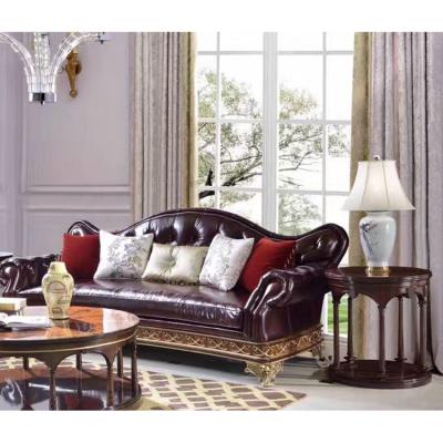 China European Chesterfield SOFA Top Cow Leather Wrinkled Brass And Gold Molding Decoration Luxury Chesterfield Sofa Sets for sale