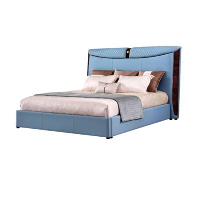 China New Comfortable Modern Bedroom Furniture Sleep Blue Leather King Bed Sofa And Sky Blue King Bed for sale