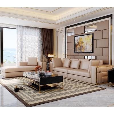 China Comfortable modern luxury leather material living room sofa set 1 2 3 seater loungue sofa and chaise lounge sofa for sale