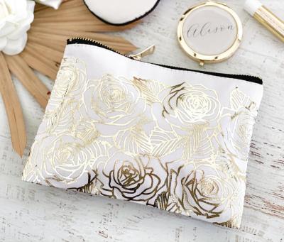 China Fashion pretty makeup bags printed with gold foil roses for sale