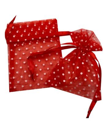 China Red Polka Dot Organza Bags, Drawstring Gift Bag for sale