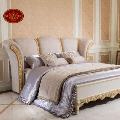 China Bedroom 0066 White And Gold European Bedroom , Delicate Wood Carved Bed for sale