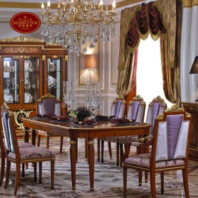 China Dining Room Set 0038 High Quality Home Furniture Dubai Wood Carved Classic Dining Tables And Chairs for sale