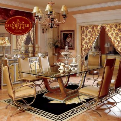 China European classic high quality gold color antique funiture 0016 luxury glass dining table for sale