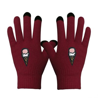 China Touch Screen Embroidery Winter Knitted Magic Glove Skiing Touch Screen Recycling Glove for sale