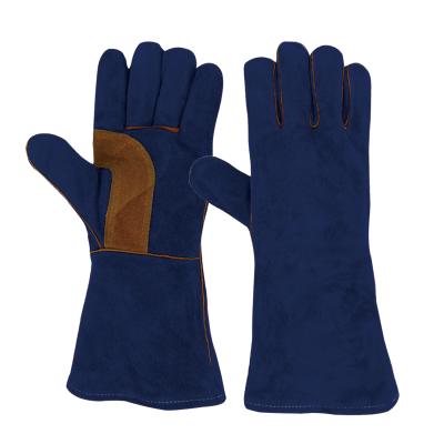 China Long Cuff Cowhide Split Leather Heat Resistant Gloves Heat Resistant Hands Safety Ironing Welding Gloves for sale