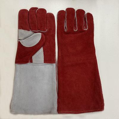 China Long Weld Construction Heat Resistant Repairing Gloves Scare Split Leather Heat Resistant Gloves Hand Protection for sale